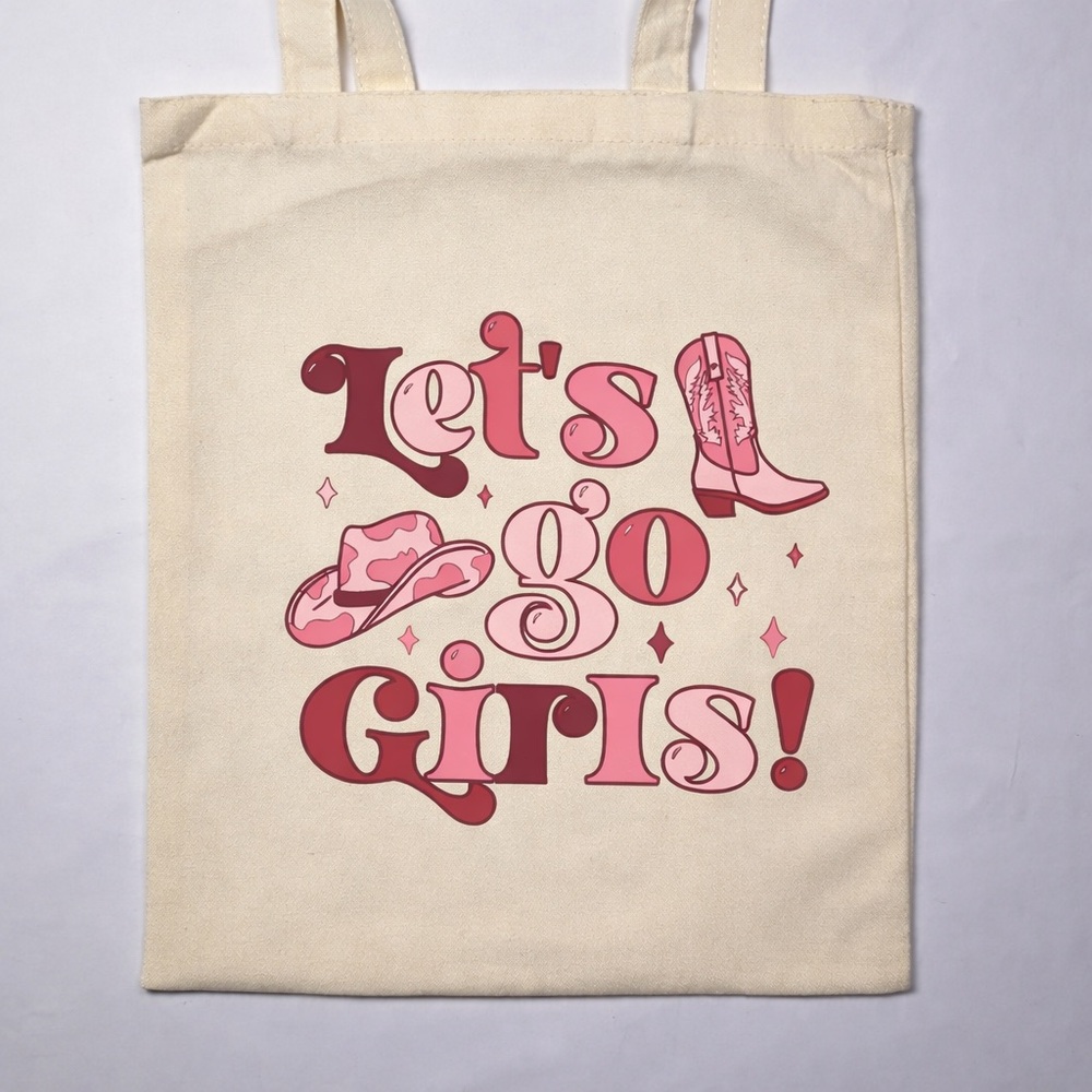 Lets Go Girls Cowgirl Canvas Tote Bag Western‎ Aesthetic Pink Market Bag